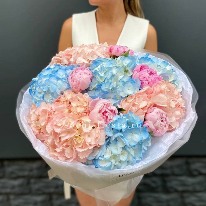 Дуобукет гортензии с пионами  в Нижнекамске