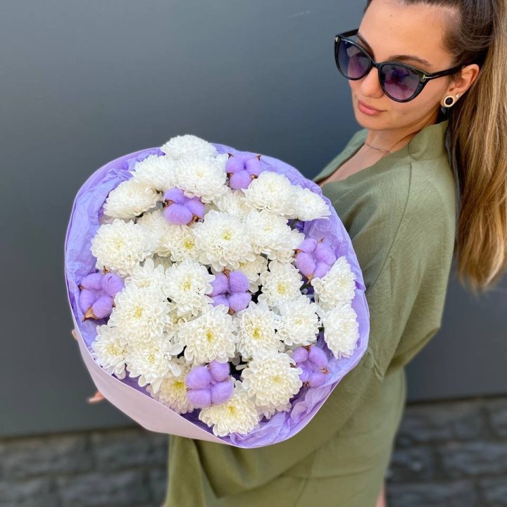  Букет  хризантем и хлопка в Нижнекамске