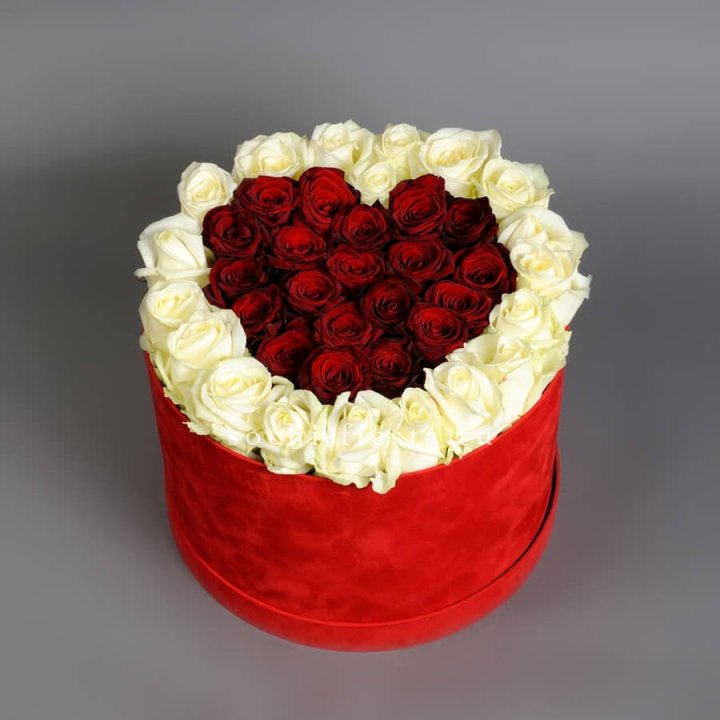 39 красных и белых роз в цилиндре в Нижнекамске