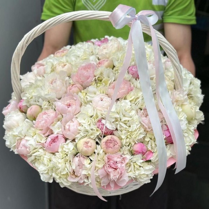 Премиум корзина гортензий и пионов в Нижнекамске