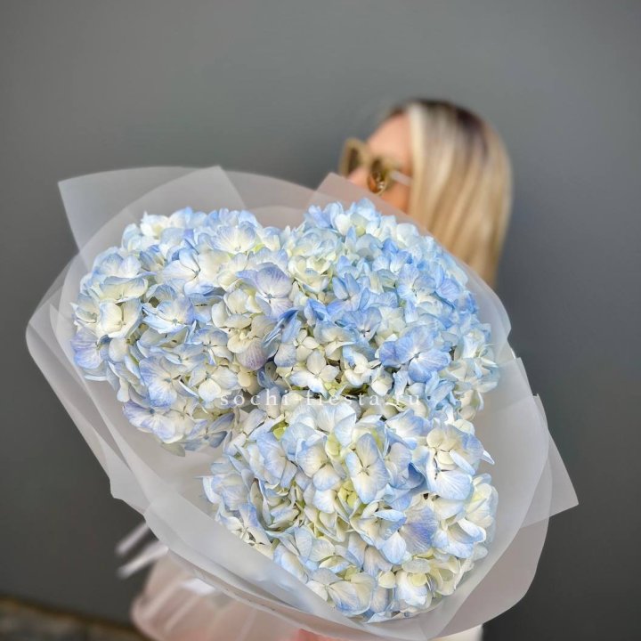 Букет из 3 голубых гортензий  в Нижнекамске