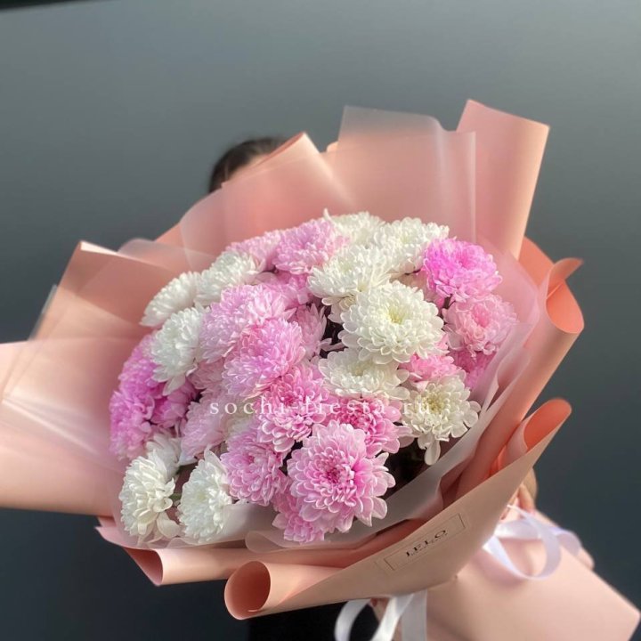  Букет бело-розовых хризантем  в Нижнекамске