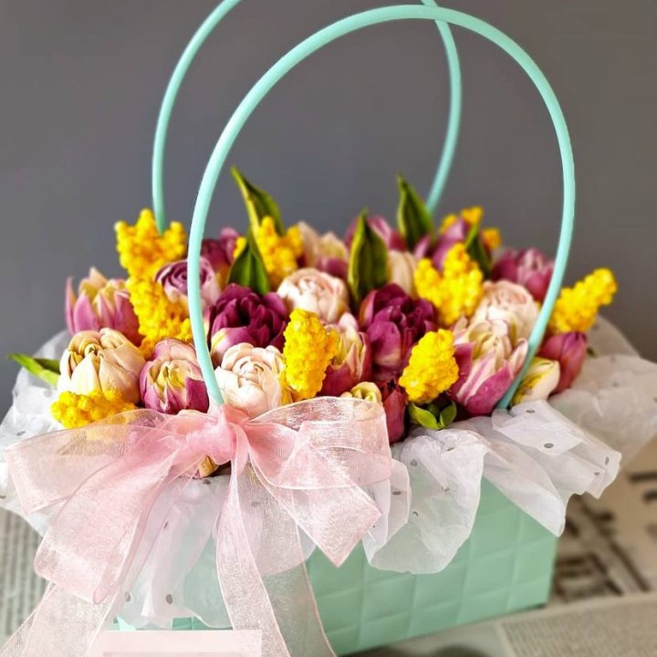 Тюльпаны в сумочке из зефира в Нижнекамске