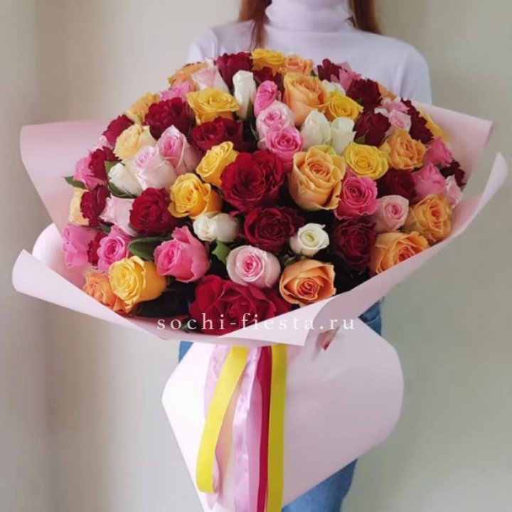 101 роза Кенийский микс "Нежность" в Нижнекамске