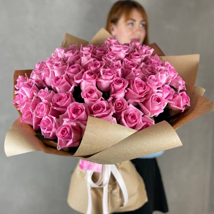 101 розовая роза в Нижнекамске