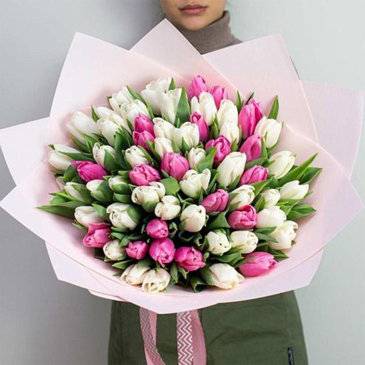 61 бело-розовый тюльпан в Нижнекамске